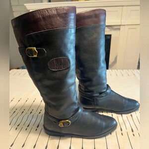 College Brown & Black Tall leather boots with horseshoe detail.  Size 7